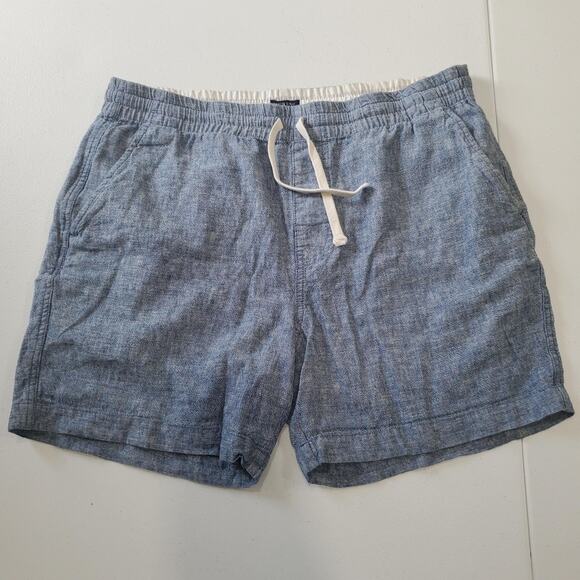 J.Crew Shorts Mens Large Blue Linen Cotton Drawstring Elastic Waist BG557 Casual - Picture 1 of 9